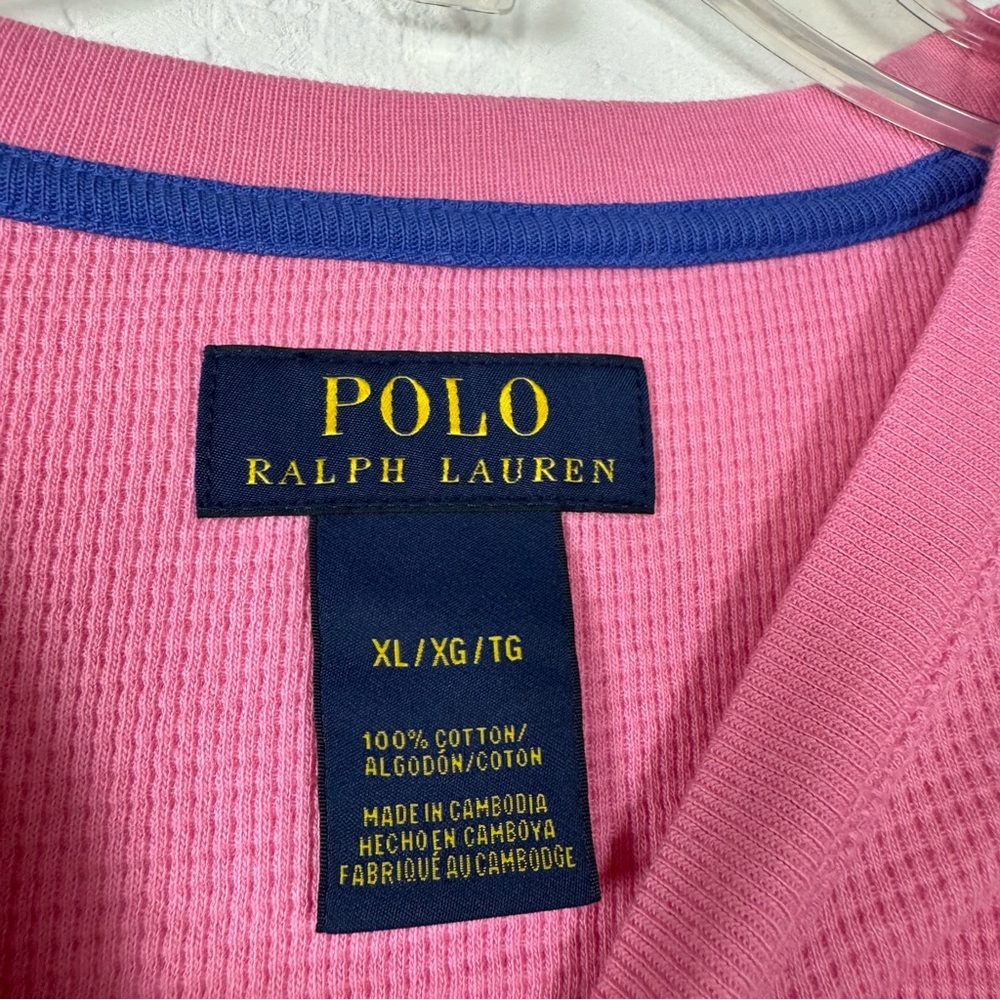 Polo Ralph Lauren Henley Shirt Knit Top Pink Waffle Knit Textured Crew Neck - Picture 7 of 7